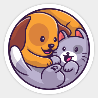 Cute Dog And Cat Cartoon Sticker